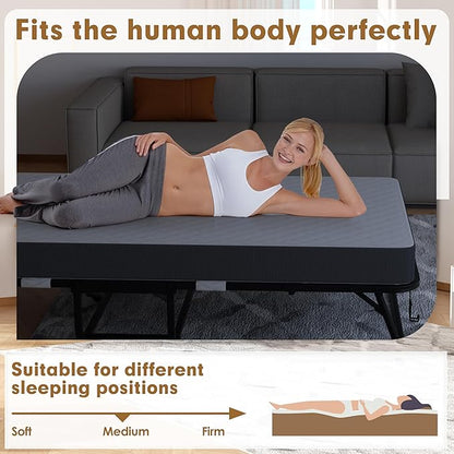 Superday Folding Bed with Mattress, 75" x 31" Folded Bed, Roll Away Beds with Mattresses for Adults, Portable Roll Away Guest Beds for Easy Storage, Space-Saving Sturdy Metal Frame
