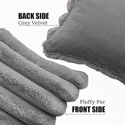 Neelvin Grey Faux Fur Cozy Soft Striped Decorative Throw Pillow Covers 22x22 inch Set of 2,Velvet Pillowcase Cushion Case for Sofa Couch