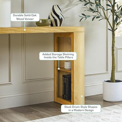 Walker Edison Maya Solid Oak Wood Veneer Console Table with Storage, 48 Inch, White Oak
