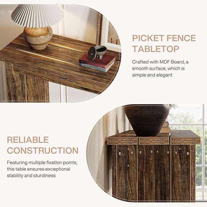 Tribesigns Farmhouse Console Table, 70.9-Inch Extra Long Console Table, Wood Sofa Table Behind Couch with Widened Tabletop & Sturdy Double Pedestal for Living Room, Hallway, Foyer (Rustic Brown)
