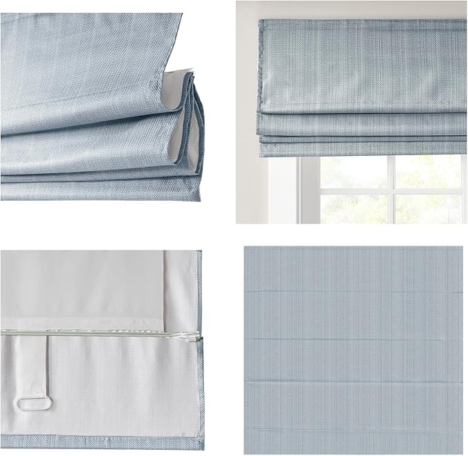 Madison Park Galen Cordless Roman Shade, 23"W x 64"H, Sheen Blue – Room Darkening, Thermal Insulated, Energy Efficient Window Blind with Subtle Sheen Basketweave Fabric for Privacy