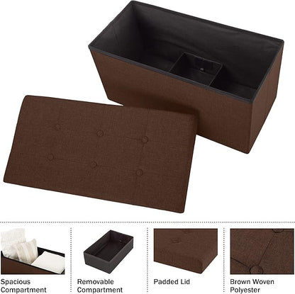 Folding Storage Ottoman - 30-Inch Tufted Footrest, Linen Chest, or Bench with Removable Bin for Living Room, Bedroom, or Dorm by Lavish Home (Brown)