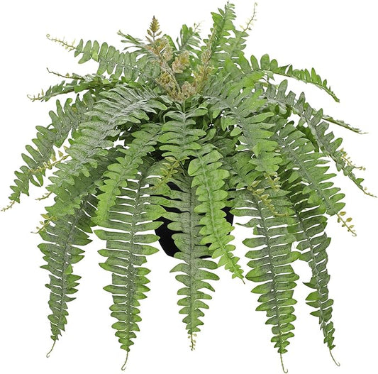 Hollyone Artificial Fern Plants in Pot 25.5" Medium Artificial Boston Fern 31 Leaves for Outdoors & Indoor Faux Potted Plant Fake Ferns Bush Plant Patio Garden Farmhouse Porch Home Decor Dusty Green