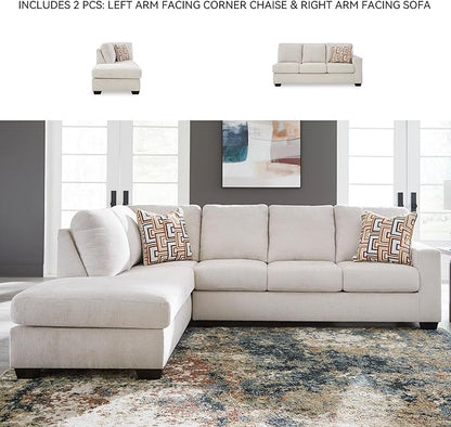 Signature Design by Ashley Aviemore Casual L-Shaped 2-Piece Sectional with Chaise and Loose Seat Cushions, Accent Pillows Included, 110" Wide, Light Gray