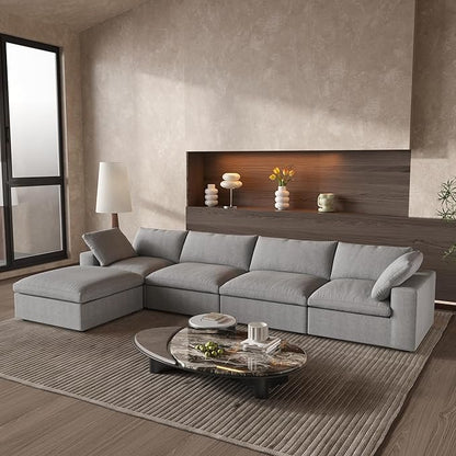 Cloud Couch Modular Sectional Sofa with Storage Ottoman,160.6" L Shaped Couch for Living Room,Down Filled 5 Seater Gray Convertible Sectional Sofas,Covers Washable&Replaceable