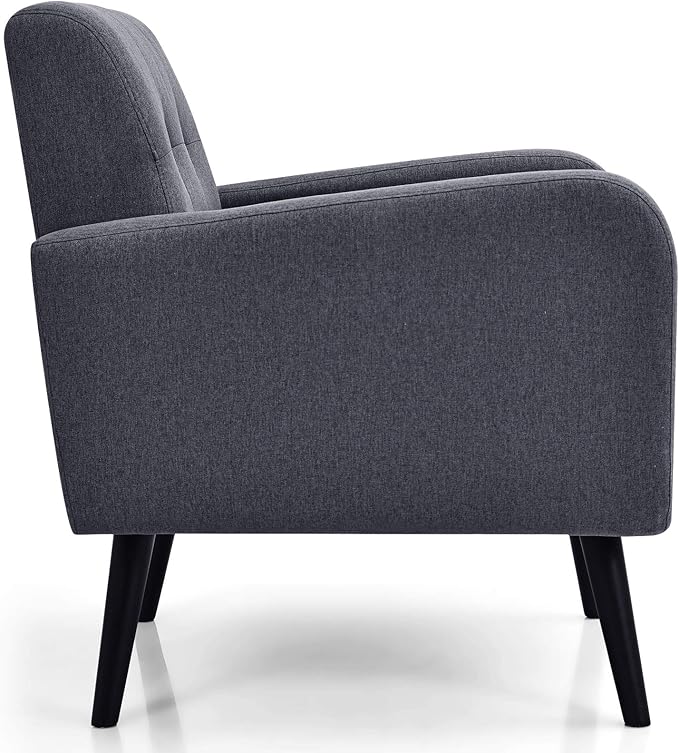 Giantex Upholstered Accent Chair, Modern Mid Century Linen Fabric Living Room Chair with Arms, Max Load 265 Lbs, Comfy Tufted Single Sofa for Reading, Bedroom, Office, Club, Grey