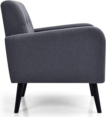 Giantex Upholstered Accent Chair, Modern Mid Century Linen Fabric Living Room Chair with Arms, Max Load 265 Lbs, Comfy Tufted Single Sofa for Reading, Bedroom, Office, Club, Grey