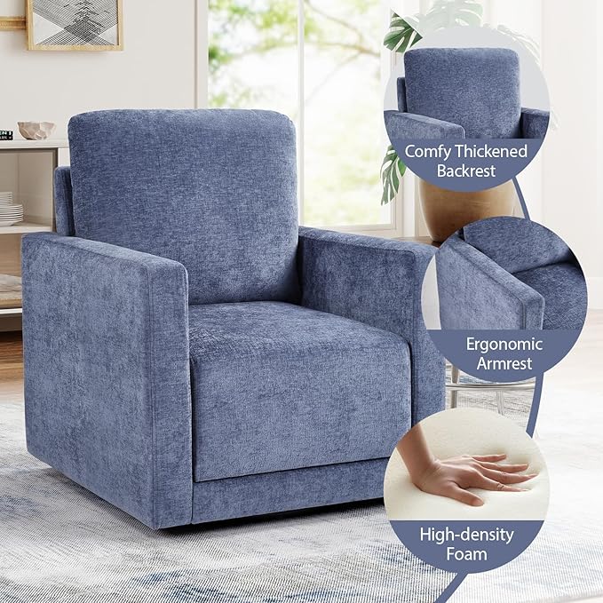 INZOY Swivel Accent Chair Set of 2, Comfy 360° Swivel Chair with Hidden Storage, Upholstered Chenille Square Chair for Living Room Bedroom Small Spaces, Fully Assembled, Blue