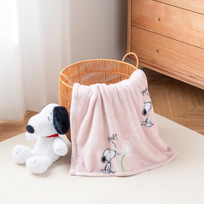 Berkshire Blanket Peanuts VelvetLoft Cute Character Snoopy Plush Throw Blanket,Peanuts Snoopy Make A Wish Spring Pink,Throw 55 in x 70 in (Official Peanuts Product)