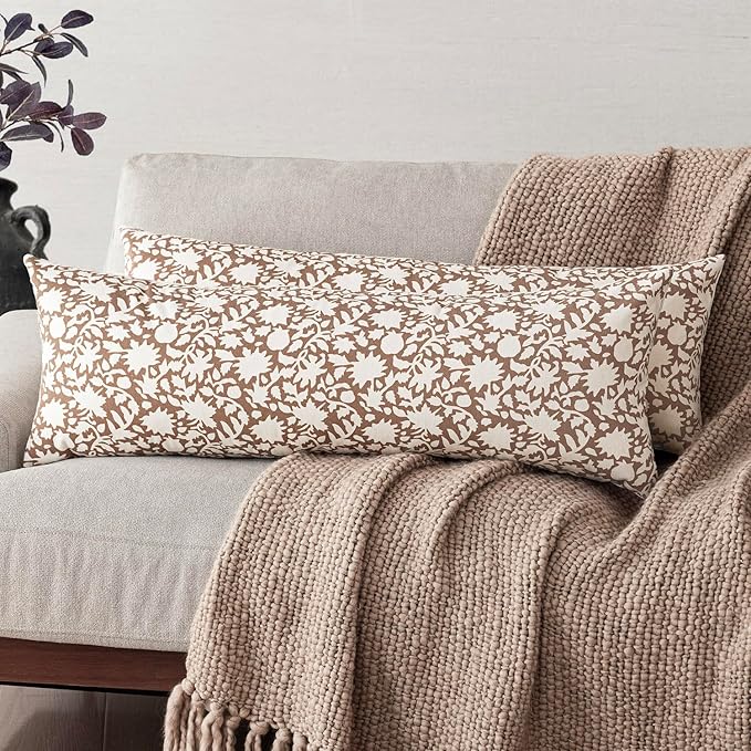 Foindtower Set of 2 Decorative Long Body Lumbar Throw Pillow Covers Accent Farmhouse Cushion Covers Boho Pillowcase for Couch Sofa Bedroom Living Room Home Decor,14×36 Inch,Light Orange Brown