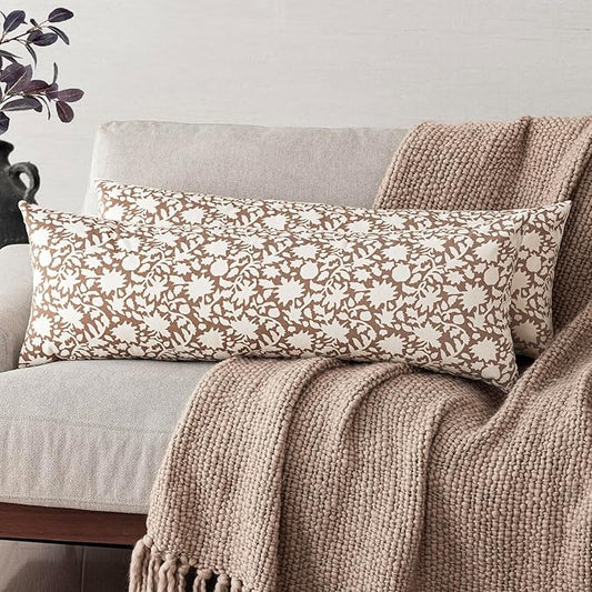 Foindtower Set of 2 Decorative Long Body Lumbar Throw Pillow Covers Accent Farmhouse Cushion Covers Boho Pillowcase for Couch Sofa Bedroom Living Room Home Decor,14×36 Inch,Light Orange Brown
