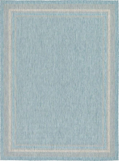 Unique Loom Outdoor Border Collection Area Rug - Soft Border (9'x 12' Rectangle, Aquamarine/ Ivory)