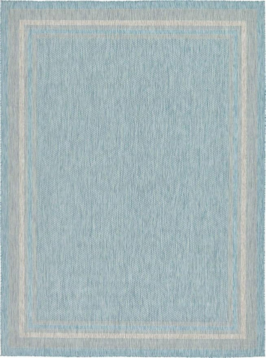 Unique Loom Outdoor Border Collection Area Rug - Soft Border (9'x 12' Rectangle, Aquamarine/ Ivory)
