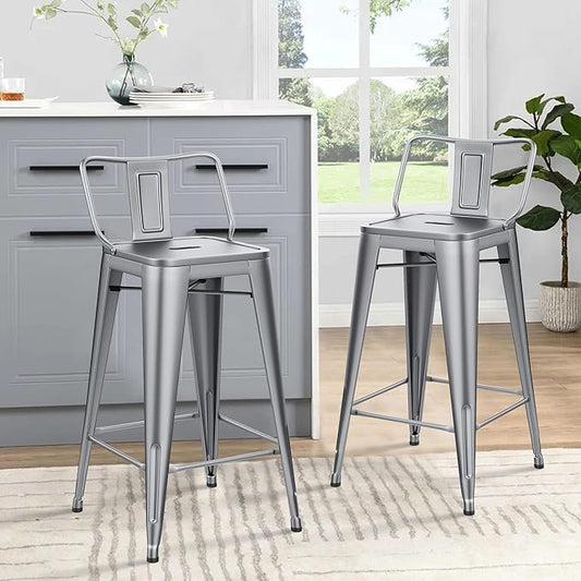 HAOBO Home Metal Bar Stools Set of 2 Low Back Counter Height Barstools 26" Industrial Barstool Patio Stool Metal Kitchen Stools Bar Chairs for Indoor Outdoor