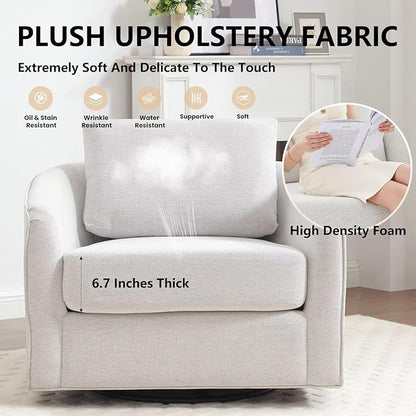 MINCETA Accent Chairs Set of 2, 360° Swivel Barrel Chair with High Density Foam, Oversized Reading Chair with Performance Fabric Upholstered Armchair for Living Room, Bedroom, Apartment White