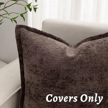 Brown Decorative Throw Pillow Covers 18x18 Inch Set of 2 Cozy Soild Chenille Cushion Cases Soft Textured Square Couch Pillows Cover Boho Accent Farmhouse Pillowcases for Sofa Bed