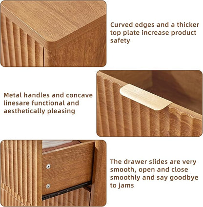 LEYAOYAO Fluted 6 Drawers Dresser for Bedroom, 42" Tall Modern Chest of Drawers with Metal Handle, Curved Profile Design,Brown Wood Drawer Organizer for Bedroom, Living Room, Hallway, Entryway