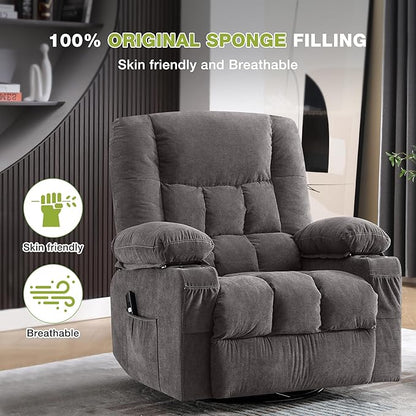 Power Recliner Chair with Rocking Function for Adults,Oversized Swivel Recliner with 2 Cup Holders,Side Pocket for Living Room