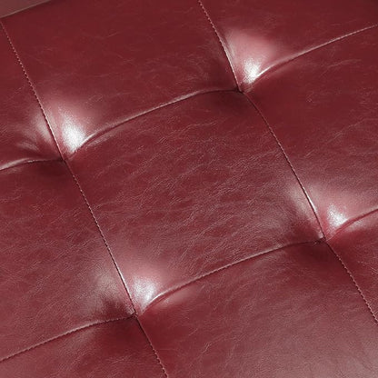 Adeco Faux Leather Storage Ottoman with Hinged Lid, 14 Inch High Red Square Cube Foot Stool with Storage, Upholstered Vanity Stool with Solid Wood Legs for Living Room, Bedroom, Dorm