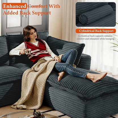 108" Sectional Couches for Living Room Boneless Couch Upholstered Cloud Couch Sectional Modular Sectional Sofa with L Shaped (Corduroy-Blue, 4 Seat+2 Ottoman)