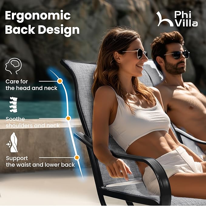 PHI VILLA Patio Swivel Dining Chairs Set of 4, Outdoor Chair with Textilene Mesh Fabric & Black Metal Frame for All Weather Outdoor Lawn Garden Poolside (Gray)