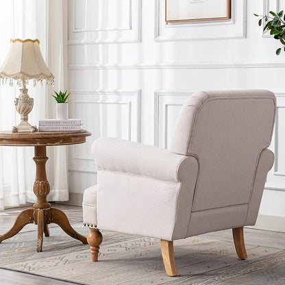DM Furnitue Modern Accent Chair Comfy Arm Chairs Comfy Upholstered Lounge Chair Single Sofa Couch for Bedroom/Living Room, Cream