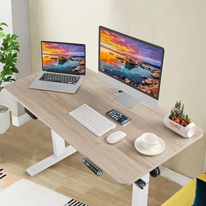 farexon 48 x 24 inch Standing Desk Electric Adjustable Height with Charging Station, Stand up Desk with Ergonomic Workstation, 4 Preset Heights Easy to Set（Oak Grey
