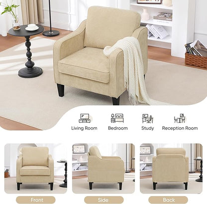 Accent Chair for Living Room, Mid Century Modern Reading Chair for Bedroom, Upholstered Armchair with Side Pockets, Comfy Single Sofa Side Chair for Office, Apartment, Small Room, Light Brown