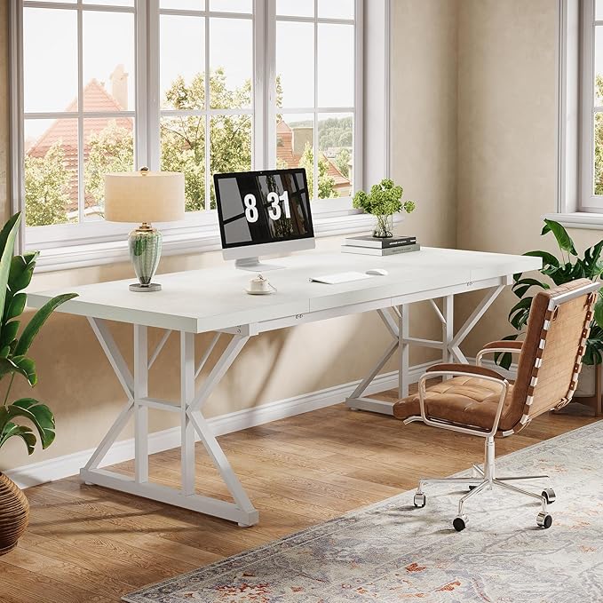 Tribesigns 70.86-Inch Large Executive Desk, Industrial Home Office Computer Desk, Simple Long Writing Study Table Business Furniture (White)