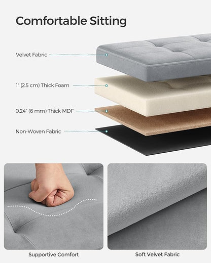 SONGMICS Storage Ottoman, Foldable Small Ottoman Foot Rest, 12.2 x 16.1 Inches Foot Stool, Ottoman with Storage, Load up to 286 lb, for Living Room, Bedroom, Dorm, Dove Gray ULSF200G02