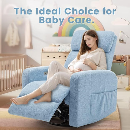 Power Swivel Recliner Chairs for Adults, Electric Glider Rocking Chair Nursery, Glider Recliner Nursery Chair with Classified Side Pocket, Nursery Rocking Chairs with USB and Type-C Ports
