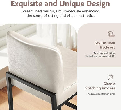 ALPHA HOME 24 Inch Bar Stools Set of 6, Kitchen Counter Stools with Backs, PU Leather Barstools, Kitchen Stools with Back&Upholstered Footrest, Sturdy Chromed Metal Steel Frame, Light Gray