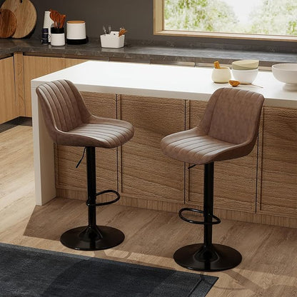 Youhauchair Bar Stools Set of 4, Swivel Counter Height Barstools with Back, Adjustable PU Leather Bar Chairs, Modern Armless Kitchen Island Stool, Light Brown