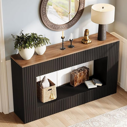 Tribesigns 55" Entryway Table, Modern Console Table with 2-Tier Storage, Narrow Sofa Furniture for Living Room, Entrance, Hallway, Black