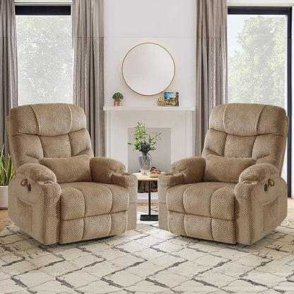 ABCASA Oversized Dual Motor Lay Flat Power Lift Recliner Chair Set of 2 for Elderly with Massage and Heat, Textile Large Recliner Chair, Lift Chairs Recliner with Lumbar Pillow, Cup Holder, Beige