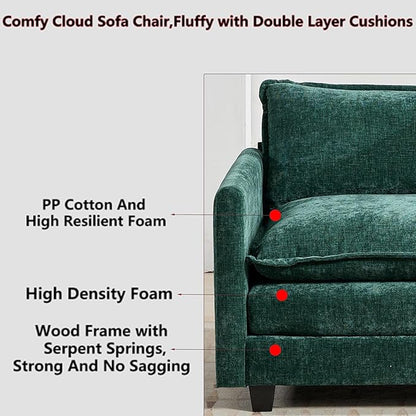 Aoowow Chenille Upholstered Accent Chair Oversized,Fluffy Single Cloud Sofa Chairs with Deep Seat,Modern Large Reading Arm Chair with Throw Pillow for Living Room,Bedroom (Green, Single Sofa Chair)