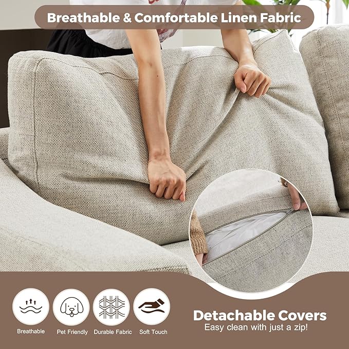 ABCASA 47" W Oversized Accent Chair Set of 2, Comfy Upholstered Sofa Chair with Large Seat and Wide Armrest, Pet-Friendly Modern Lounge Armchair for Living Room/Apartment/Bedroom, Soft Linen, Oatmeal