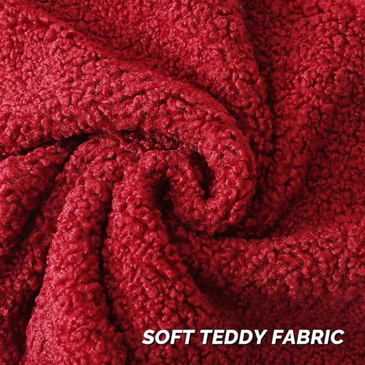 FUTEI Christmas Maroon Red Throw Pillow Covers 18x18 Inch Set of 2,Furry Faux Fur Teddy Boucle Textured Cushion Covers,Soft Fluffy Decorative Pillow Case,Home Decor for Couch Bed Living Room Car
