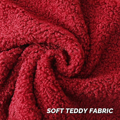 FUTEI Christmas Maroon Red Throw Pillow Covers 24x24 Inch Set of 2,Furry Faux Fur Teddy Boucle Textured Cushion Covers,Soft Fluffy European Pillow Shams,Home Decor for Couch Bed Living Room Car