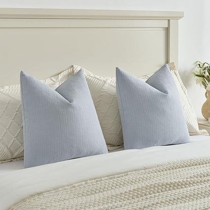 FUTEI Light Blue Decorative Throw Pillow Covers 12x20 Inch Set of 2,Soft Cozy Wheat Ear Striped Patterns Lumbar Pillow Cases,Modern Home Decor for Couch Bed Living Room