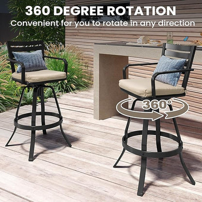 Pellebant 29.5" Outdoor Bar Stools Set of 8, Aluminum Swivel Patio Bar Height Stools with Footrest & Backrest,Rust-Proof Patio Stool Chairs for Deck Lawn Garden,Beige