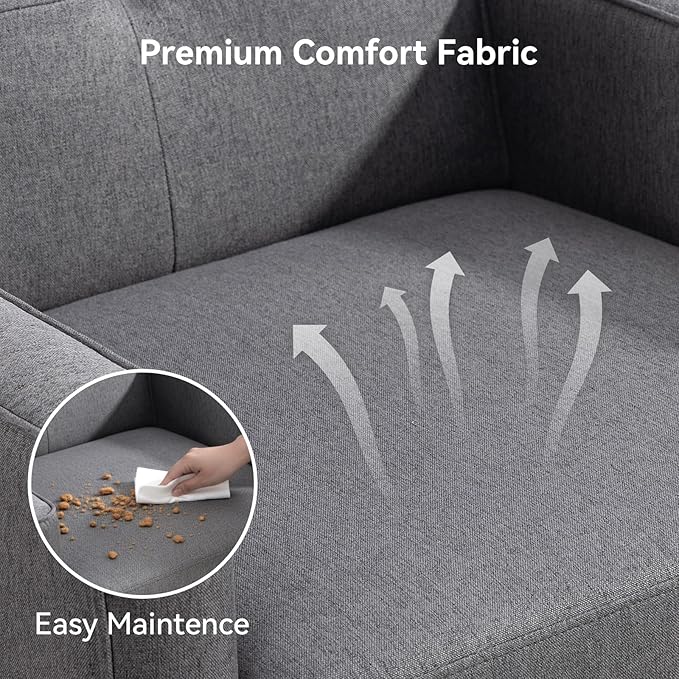 Accent Chair Set of 2, Fabric Modern Chair with Wooden Frame, Cozy Armchair Reading Chair with Comfy Back for Apartment, Living Room, Bedroom, Waiting Room, Small Space, Corner, Grey
