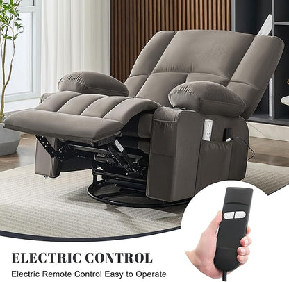 Oversized Recliner Chairs for Adults, 270° Swivel Rocking Recliner with Heat and Massage Lazy Boy Recliner,Recliner Chairs Single Sofa Seat with Cup Holders(Grey, Electric)
