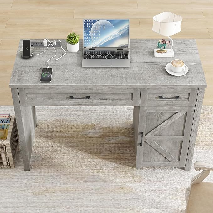 Farmhouse 47" Executive Desk, Computer Desk with Drawers and Storage Cabinet, Workstation Computer Table for Study and Home Office.