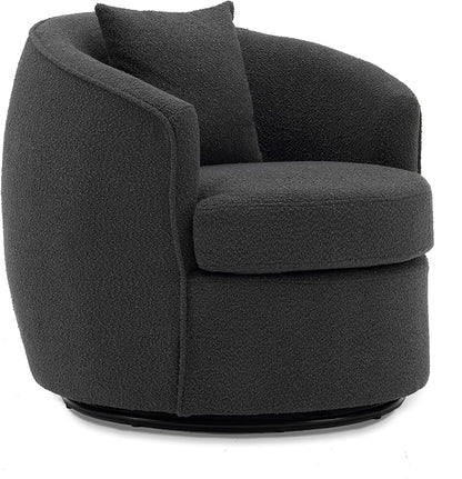 Swivel Accent Chair Set, Modern Upholstered Boucle Barrel Arm Chairs with Pillow for Living Room, 360 Degree Round Swivel Sherpa Armchair with Round Base for Bedroom Club (2, Dark Grey)