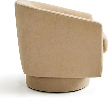 Swivel Barrel Accent Chair, Round Chenille Fabric Living Room Arm Chairs, Modern Upholstered Comfty Reading Nook Chairs for Bedroom, Small Club Armchair, Single Sofa Side Chair, Coffee