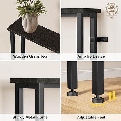 90" Narrow Sofa Table - 2 Power Outlets & 4 USB Ports, Metal Frame,Perfect for Hallway, Office, and Behind Sofa - Easy Assembly, 4.9ft Extension Cord Included Black