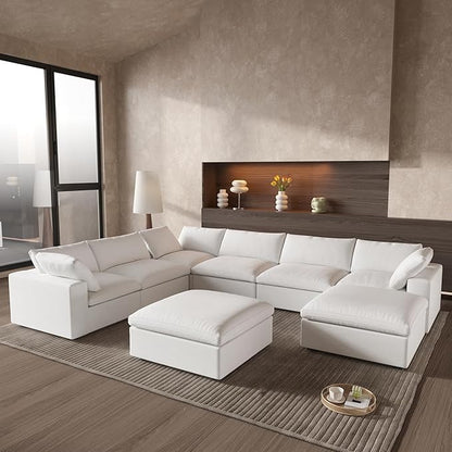 Cloud Couch Modular Sectional Sofa with Storage Ottomans,Oversized Down Filled 8 Seater Convertible Sectional Sofas, White Wide Deep Seat Couch for Living Room,Covers Washable&Replaceable