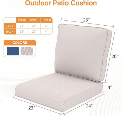 Outdoor Chair Cushions 23" x 24" x 4", Patio Deep Seat Replacement Cushions Set with Zippered Removable Cover, Weather-Resistant Olefin Fabric for Garden Chair Sofa Couch, Set of 2, Beige
