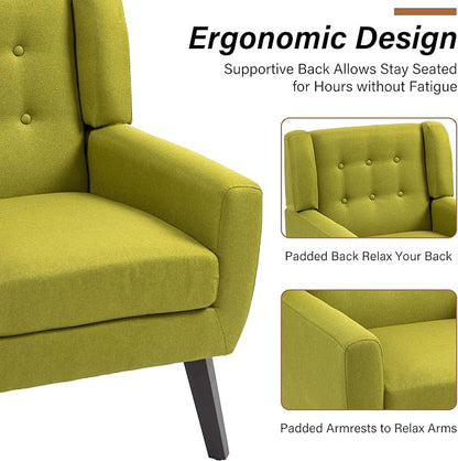 Accent Chair, Modern Fabric Armchair for Living Room, Comfy Upholstered Arm Chair Tufted for Indoor Bedroom Office Room (Green)